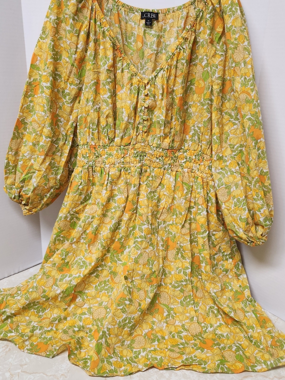 J.Crew Cotton Lawn Mini Limone Dress Citrus Print Summer XL Womens Yellow